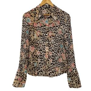 Le Caviar Animal Print Floral Blouse